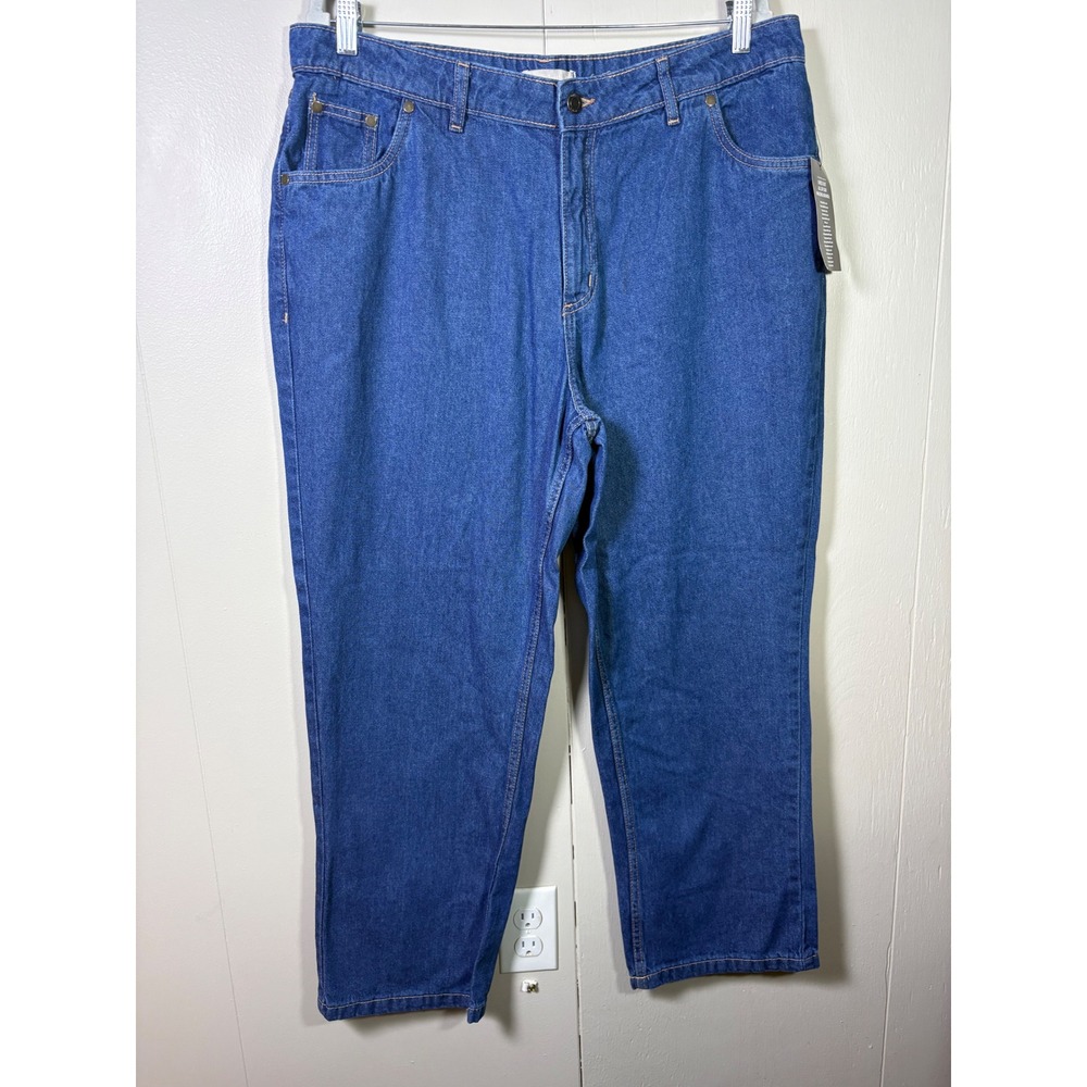 Woman Within Petite 14W Blue Denim Straight Leg High Rise Mom Jeans Casual 90s
